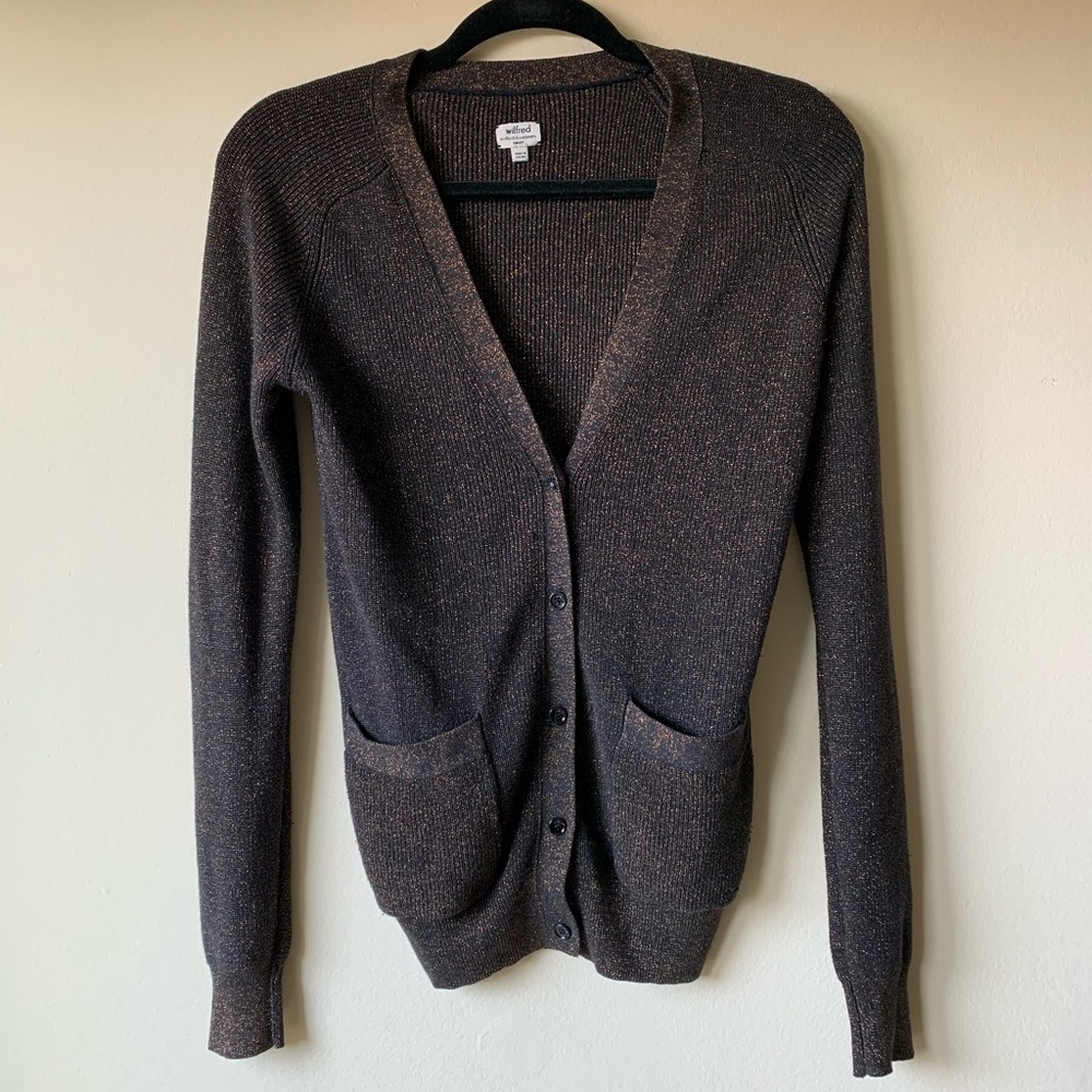 Aritzia Wilfred Gold Brown Silk Cashmere Cardigan